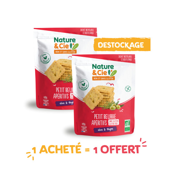 LOT DE 2 Petit-beurre apéritifs olive thym 80g - 1 ACHETÉ 1 OFFERT