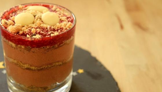 Recette dessert de noël sans gluten : Verrines chocolat framboise